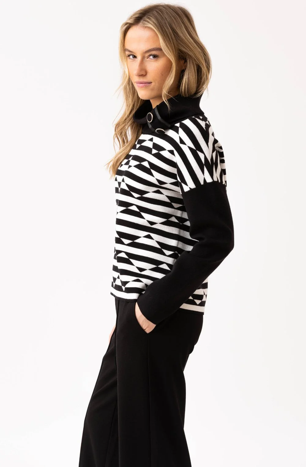 Marble Cowl Neck Jumper 8106 – Ivory/Black - Image 2