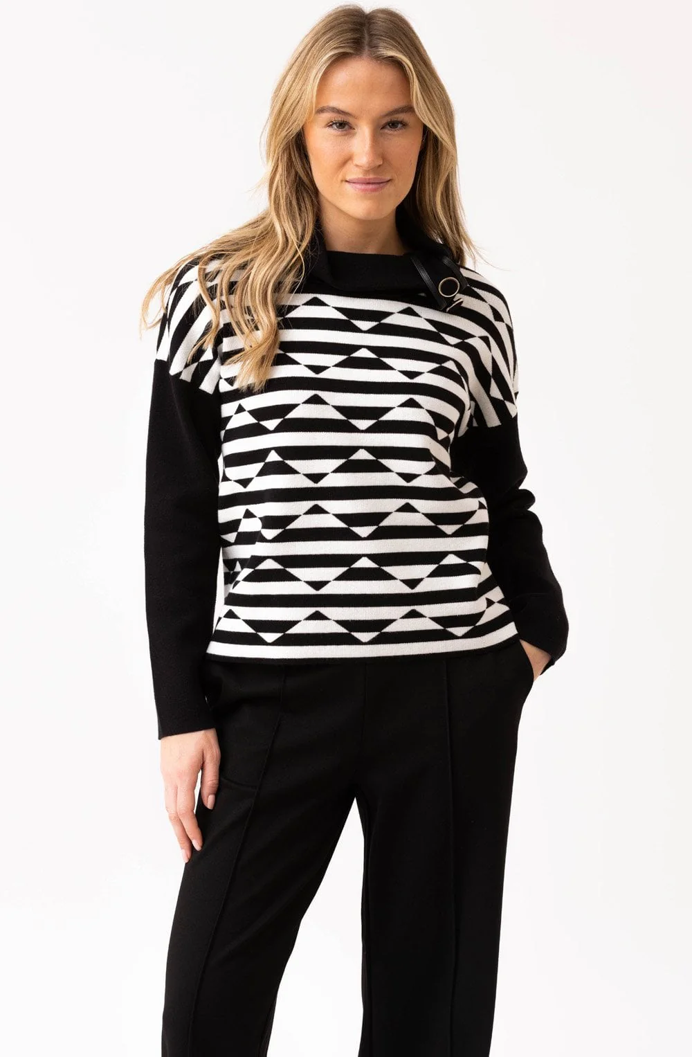 Marble Cowl Neck Jumper 8106 – Ivory/Black - Image 3