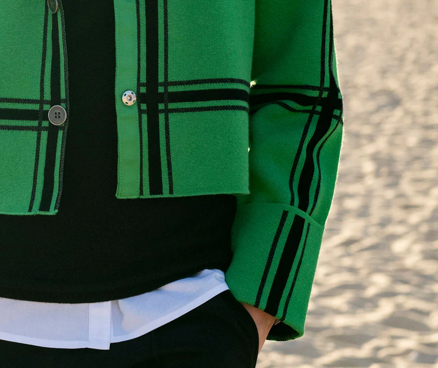Marble Cropped Check Knit Jacket – Style 8111 (Green/Black) - Image 4