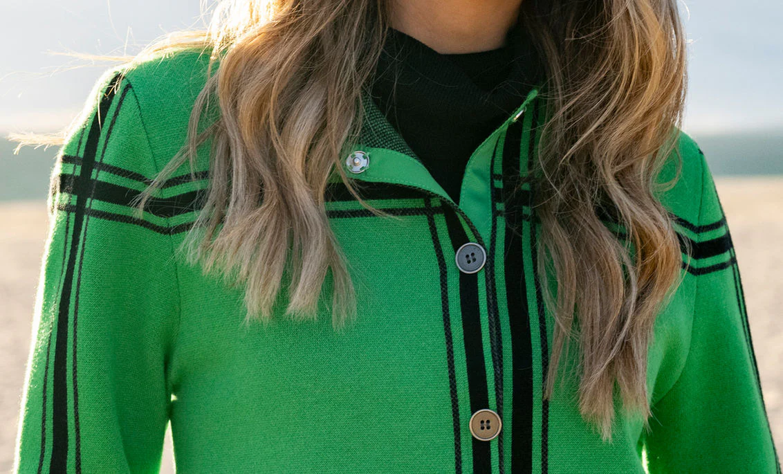 Marble Cropped Check Knit Jacket – Style 8111 (Green/Black) - Image 5