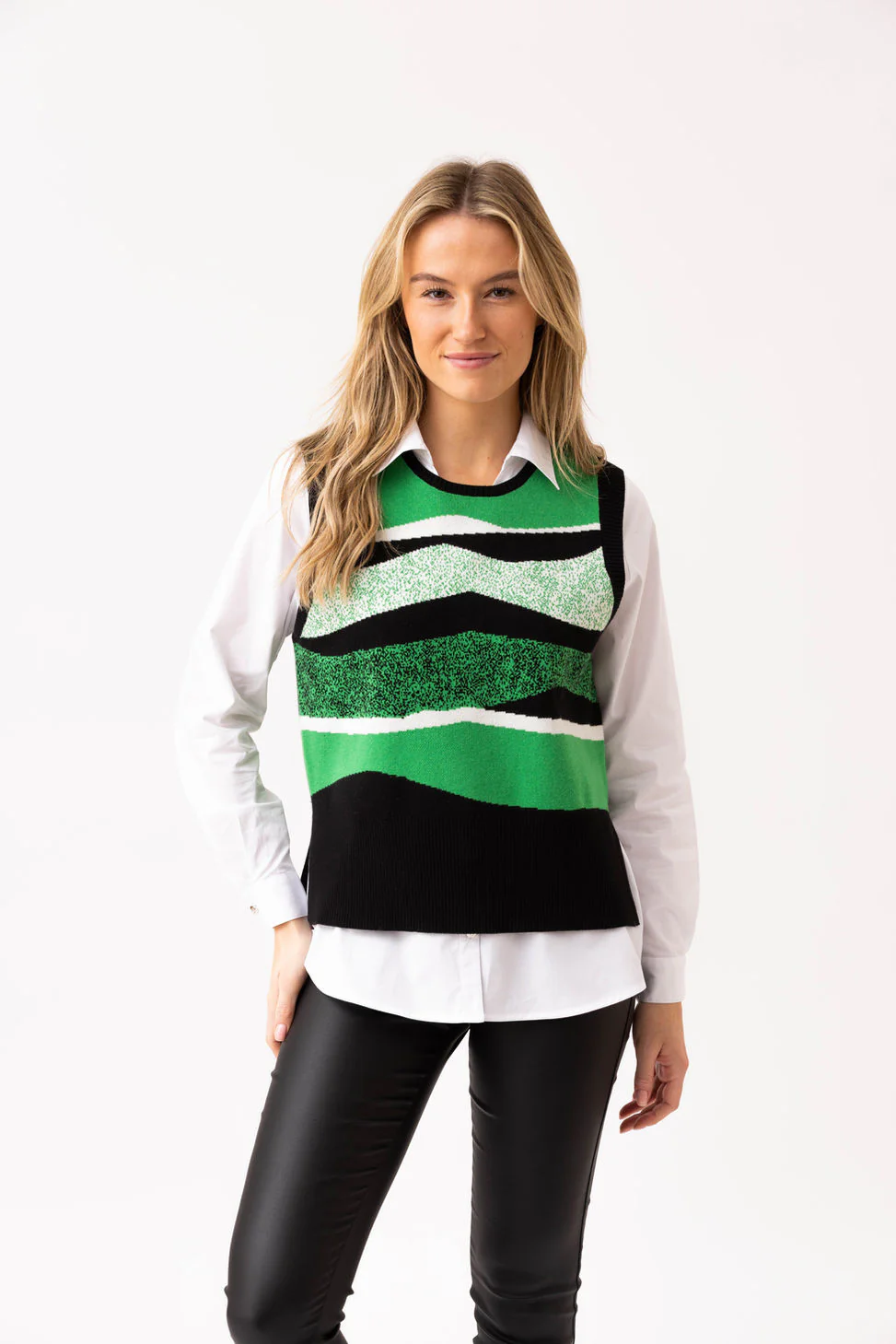 Marble Knit Sleeveless Sweater – Style 8107 (Navy/Green)