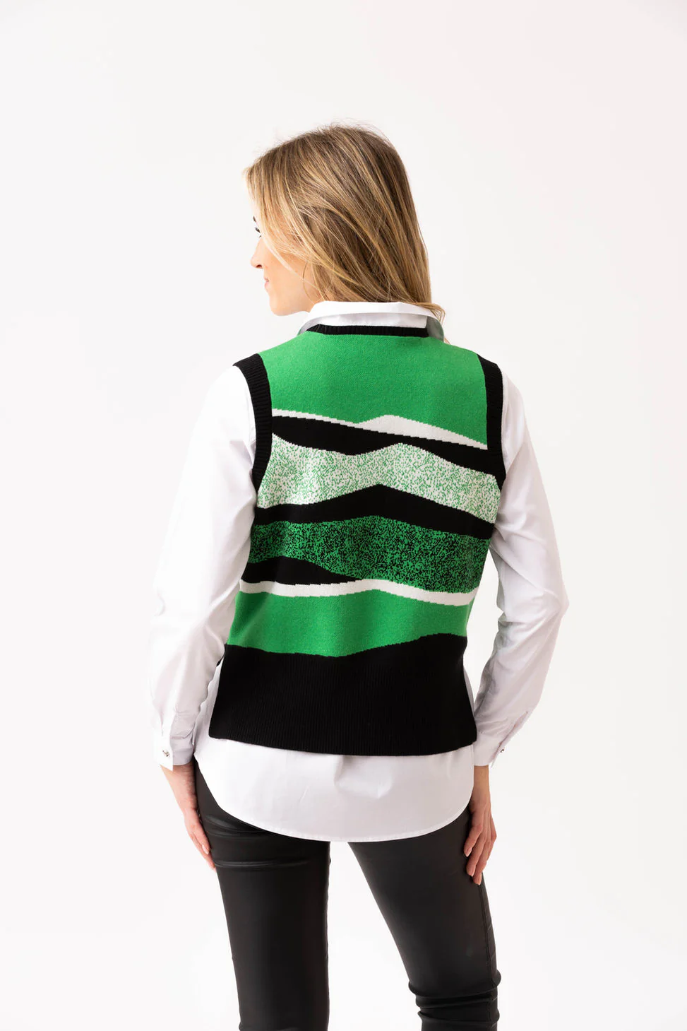 Marble Knit Sleeveless Sweater – Style 8107 (Navy/Green) - Image 3