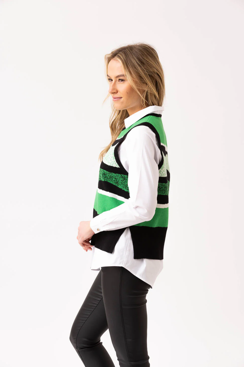 Marble Knit Sleeveless Sweater – Style 8107 (Navy/Green) - Image 4