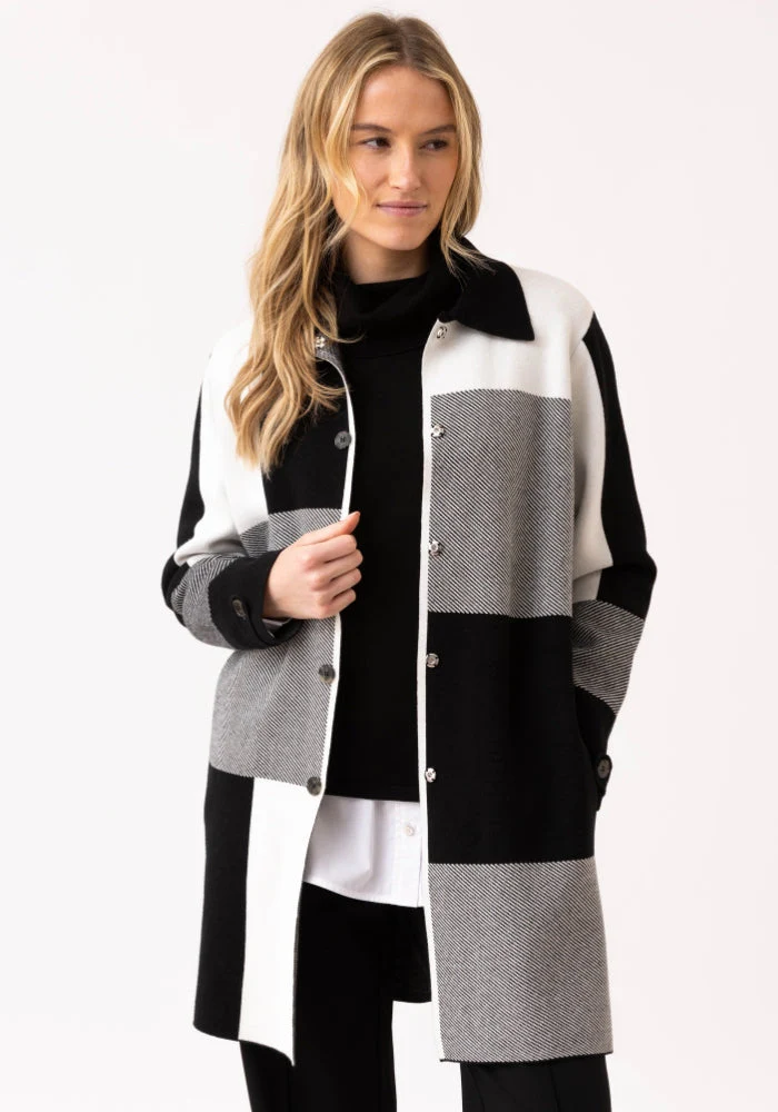 Marble Longline Knit Jacket – Black/Grey/White - Image 2