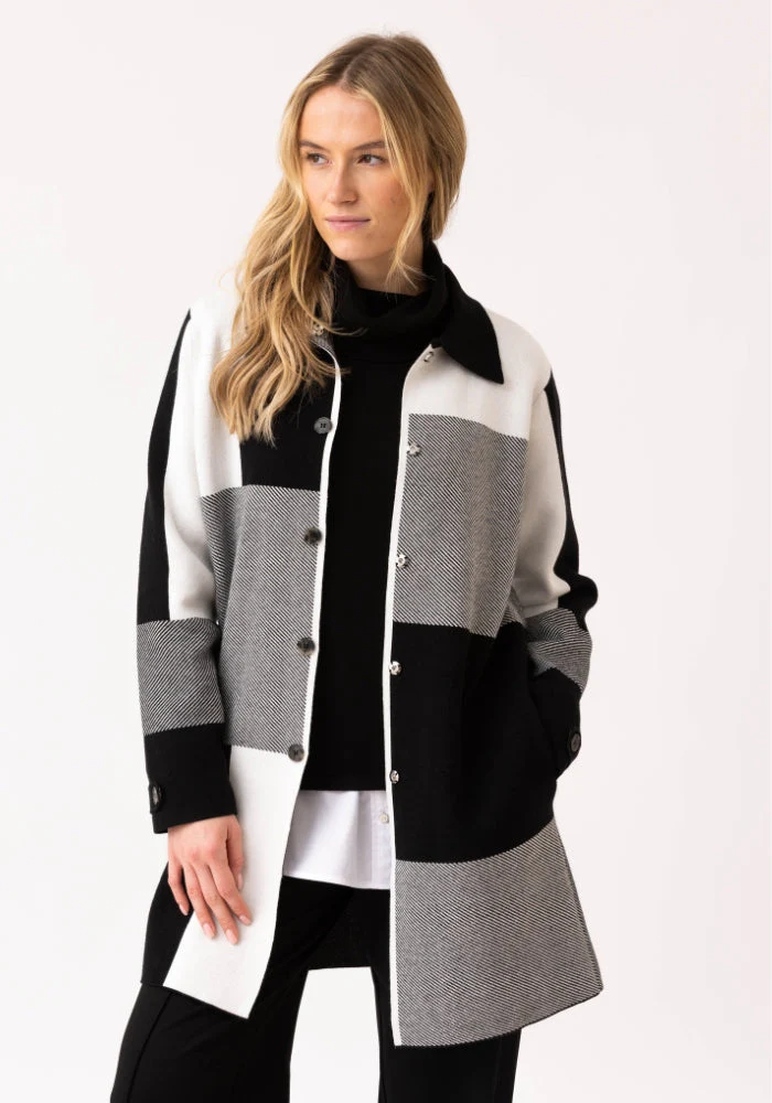 Marble Longline Knit Jacket – Black/Grey/White - Image 3