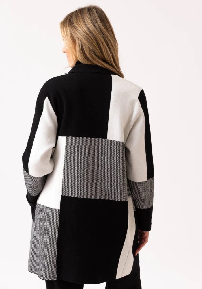 Marble Longline Knit Jacket – Black/Grey/White - Image 4