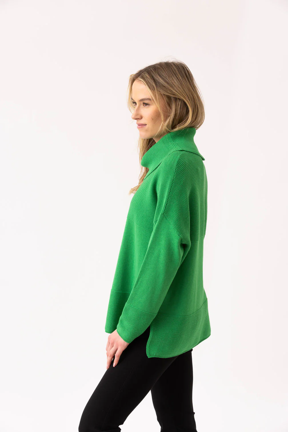 Marble Roll Neck Rib Detail Sweater – Style 8077 (Green - Image 3