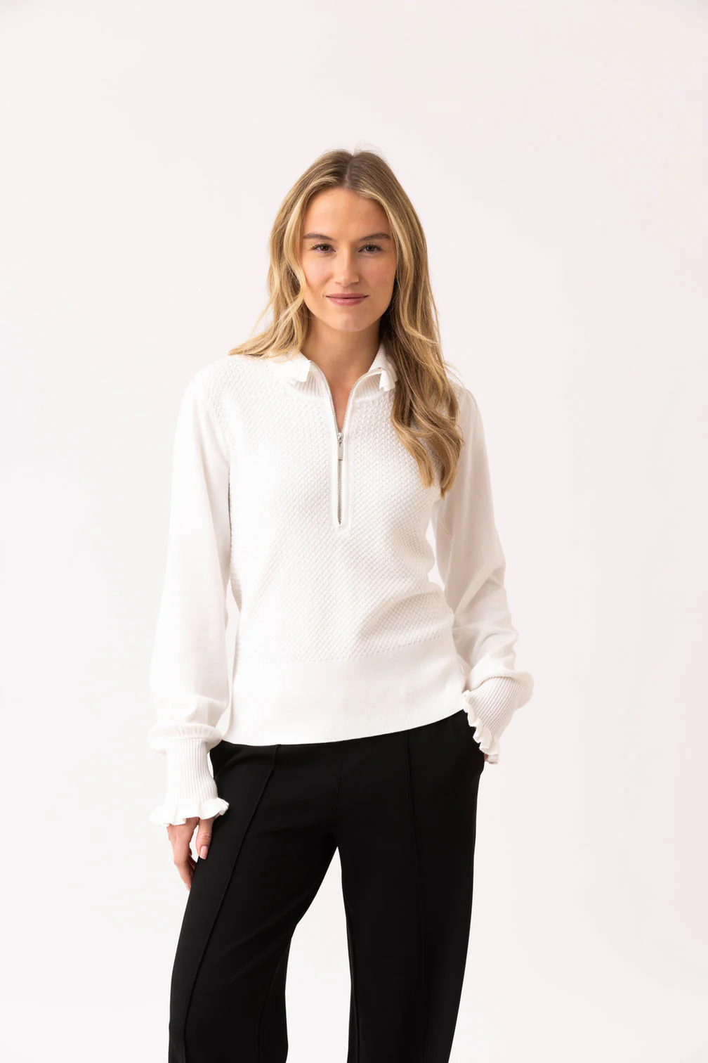 Marble Soft Knit Half Zip Sweater – Marble Soft Knit Half Zip Sweater – Style 8015, Colour 104

Fresh, elegant, and effortlessly versatile – this Marble soft knit is the perfect addition to your wardrobe. The textured knit bodStyle 8015, Colour 104 Ivory - Image 2