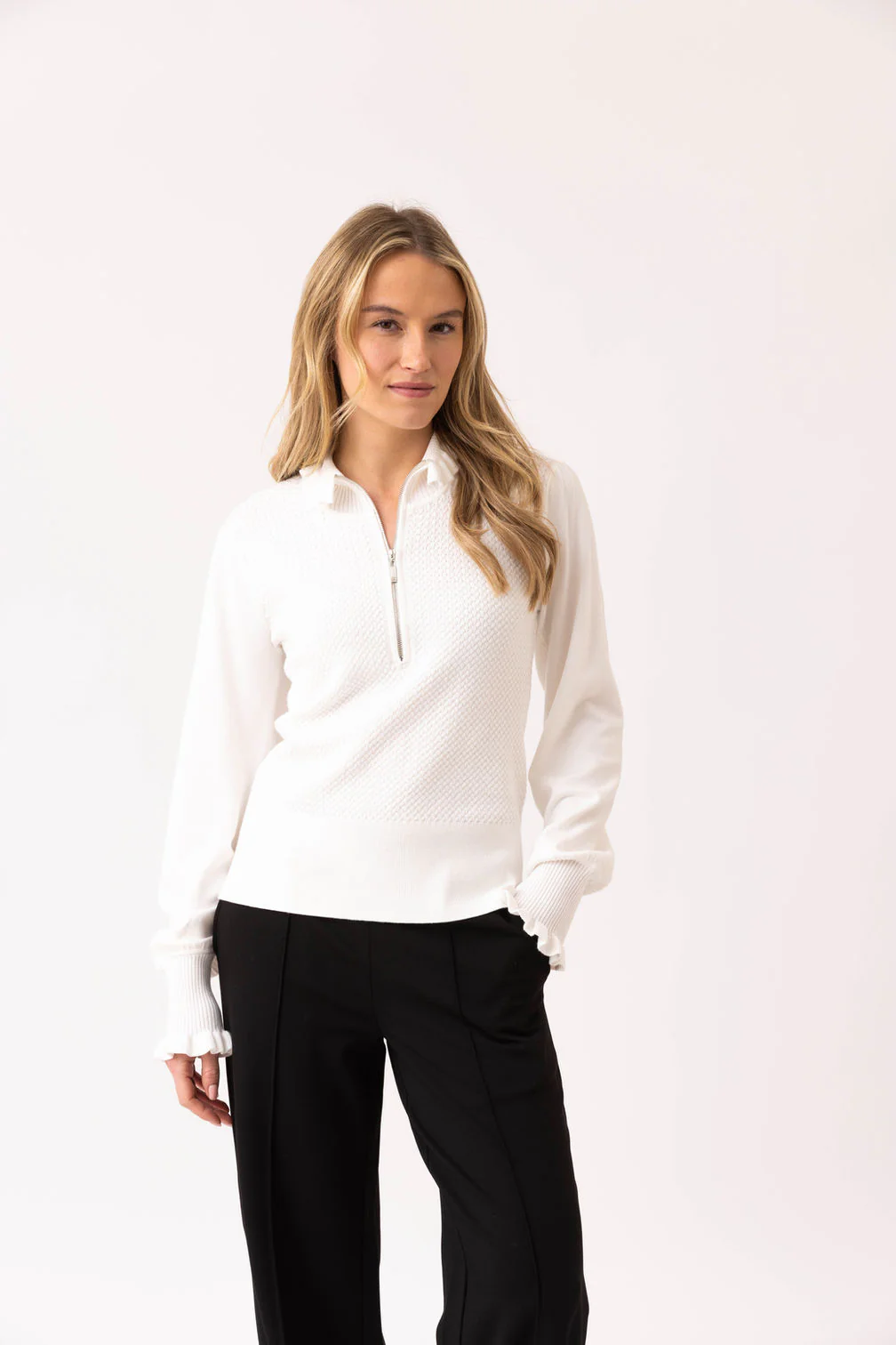 Marble Soft Knit Half Zip Sweater – Marble Soft Knit Half Zip Sweater – Style 8015, Colour 104

Fresh, elegant, and effortlessly versatile – this Marble soft knit is the perfect addition to your wardrobe. The textured knit bodStyle 8015, Colour 104 Ivory - Image 4