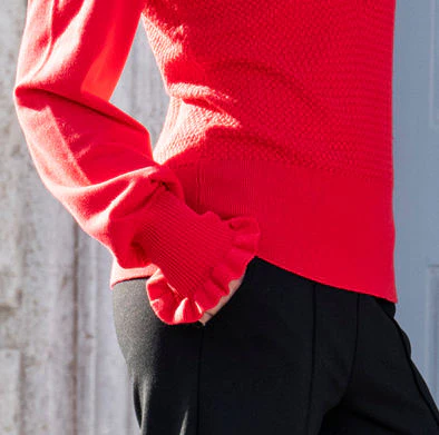 Marble Textured  red Half-Zip Sweater with Frill Detail – Colour 8015/109 - Image 2