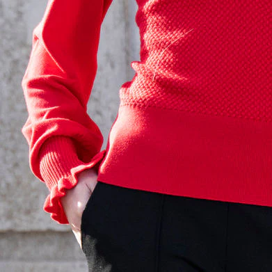 Marble Textured  red Half-Zip Sweater with Frill Detail – Colour 8015/109 - Image 4