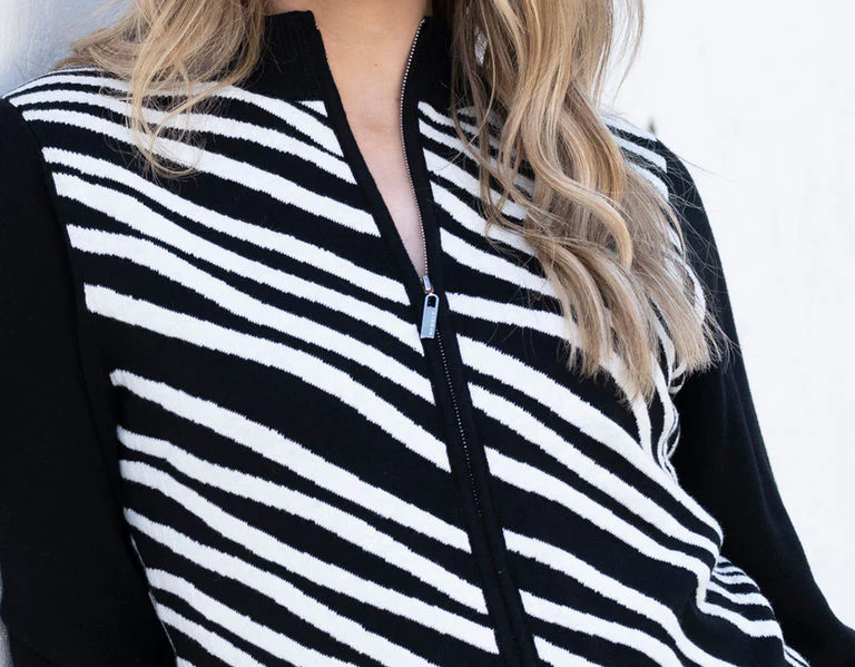 Marble Zip-Up Cardigan – Style 8034 – Colour 101 Black/White - Image 4