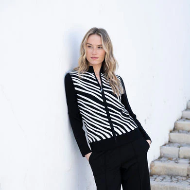 Marble Zip-Up Cardigan – Style 8034 – Colour 101 Black/White - Image 5