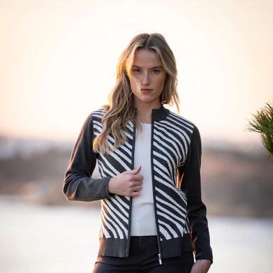 Marble Zip-Up Cardigan – Style 8034 – Colour 101 Black/White - Image 6