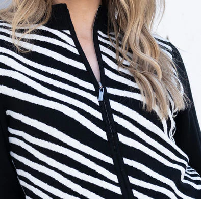 Marble Zip-Up Cardigan – Style 8034 – Colour 101 Black/White - Image 7