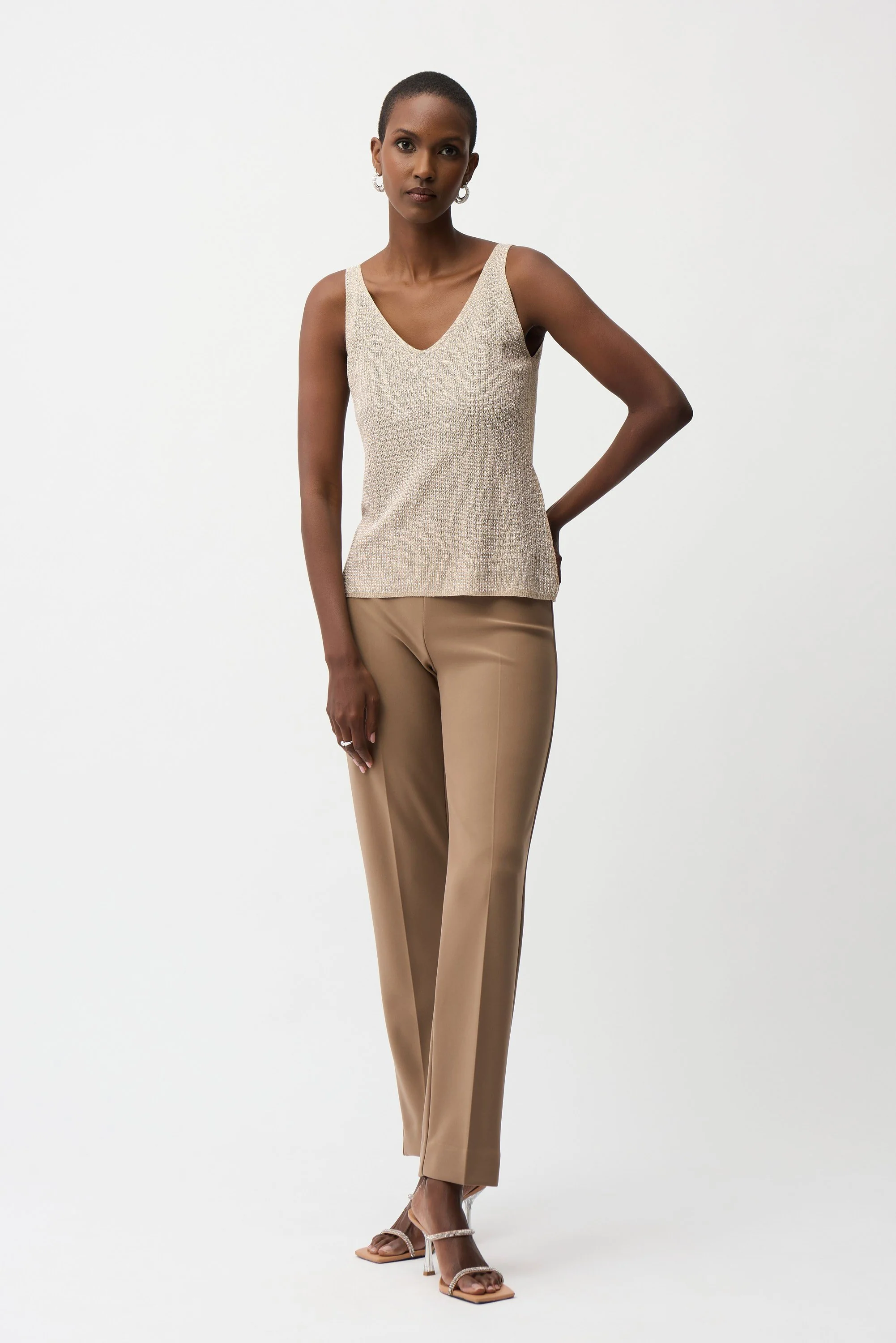 Metallic Knitted Camisole with Rhinestones
252915S26