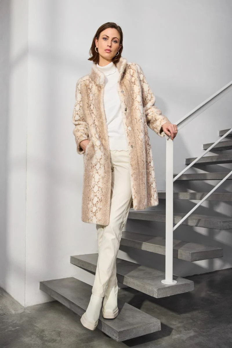 Micha Faux Fur 25667 Coat – Beige Snake Print - Image 2