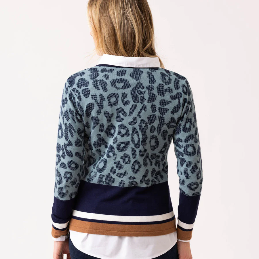 NAVY/BROWN/WHITE LEOPARD PRINT JUMPER marble 7997 - Image 5