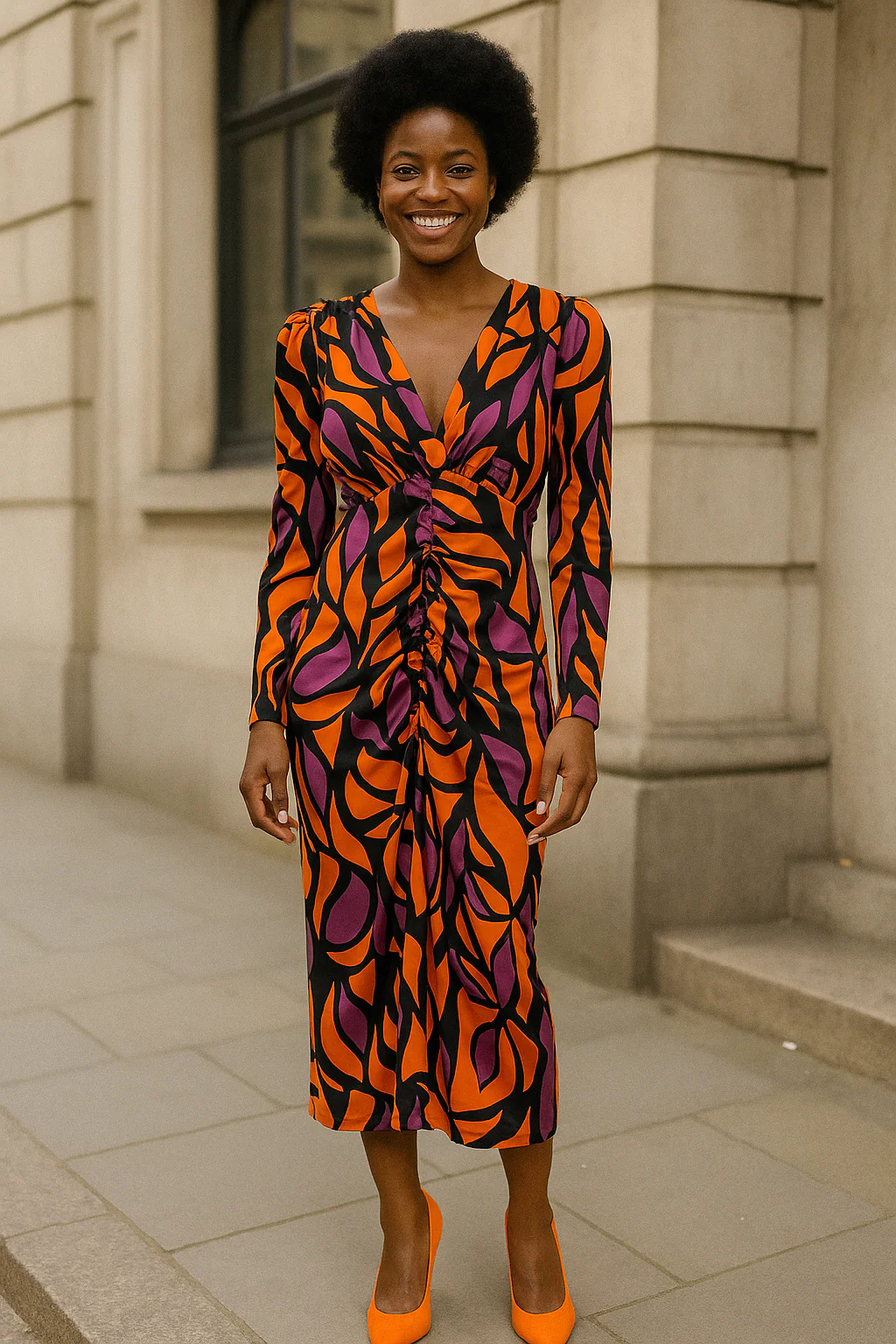 Orange multi print abstract dress