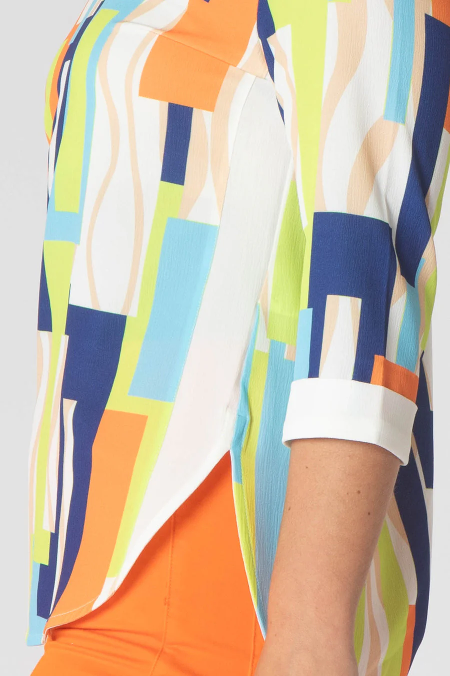 Paige v neck top with white trim- orange and green. - Image 3
