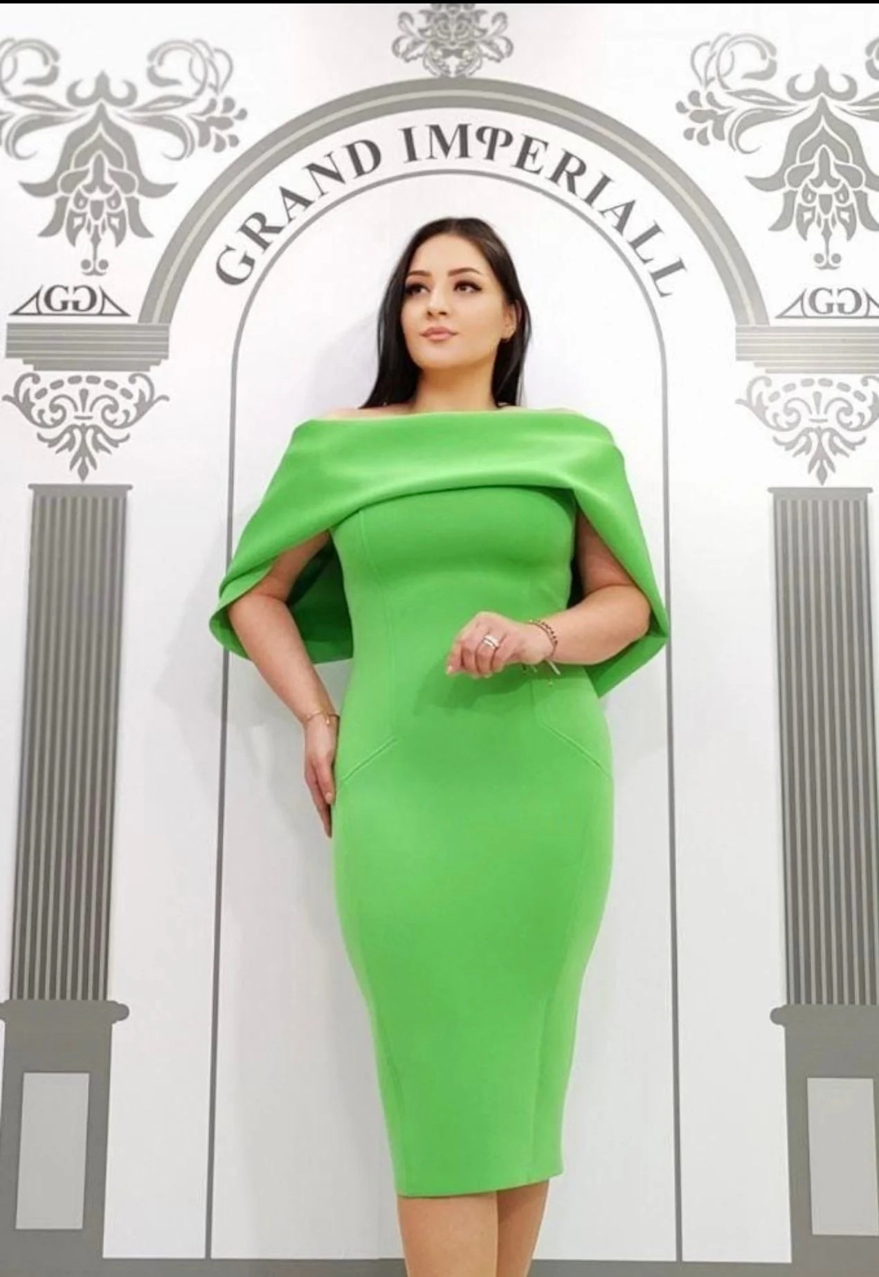 Poppy colour pop Bardot dress - emerald - Image 2