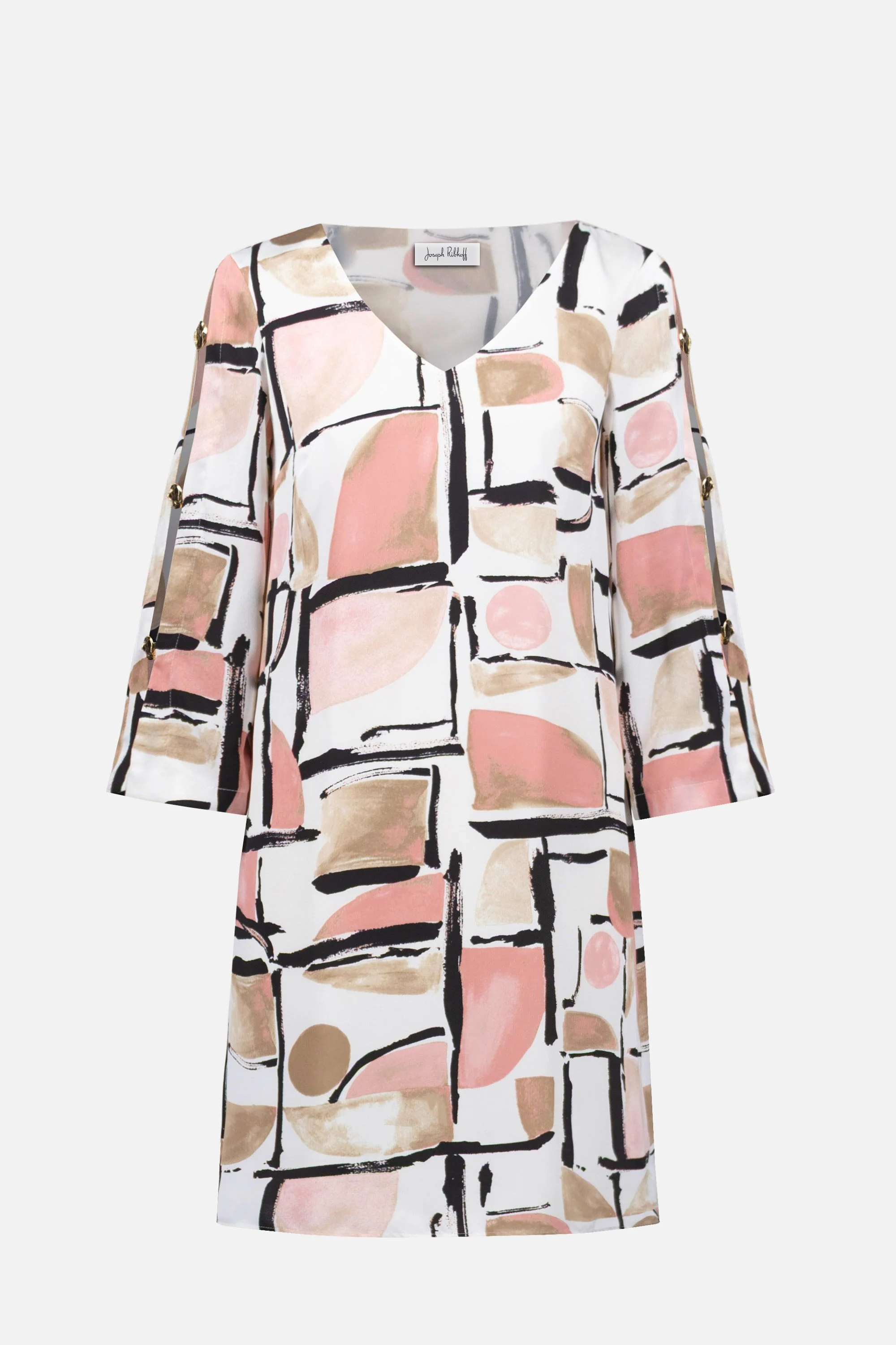 Recycled Satin Abstract Print Trapeze Dress With Gold Detail
261258 Joseph Ribkoff - Image 5