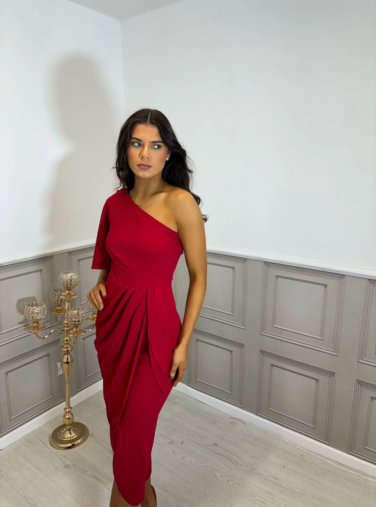 Red one shoulder midi dress - Image 5