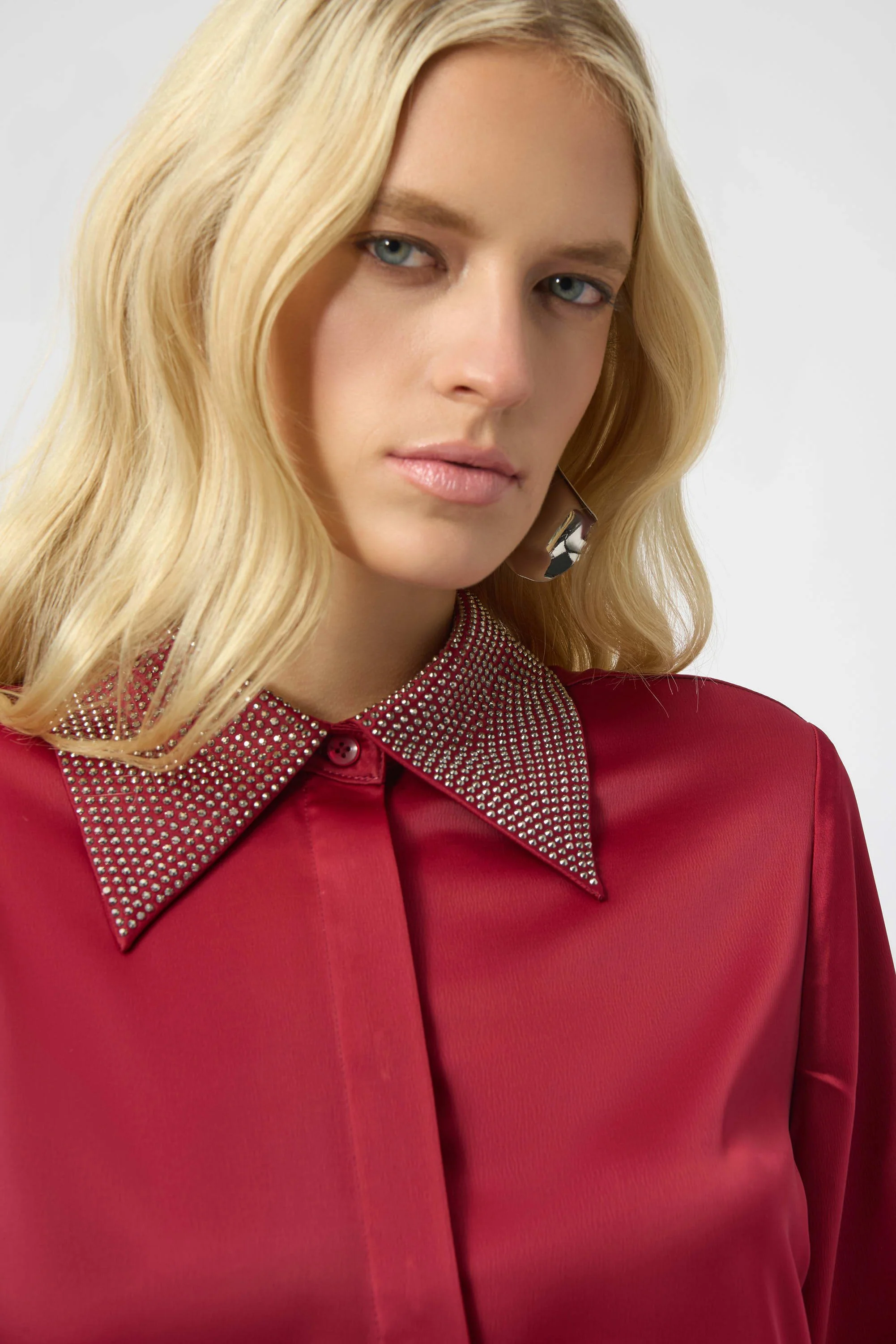 Satin Button-Front Blouse with Embellished Collar
254926 - Image 3