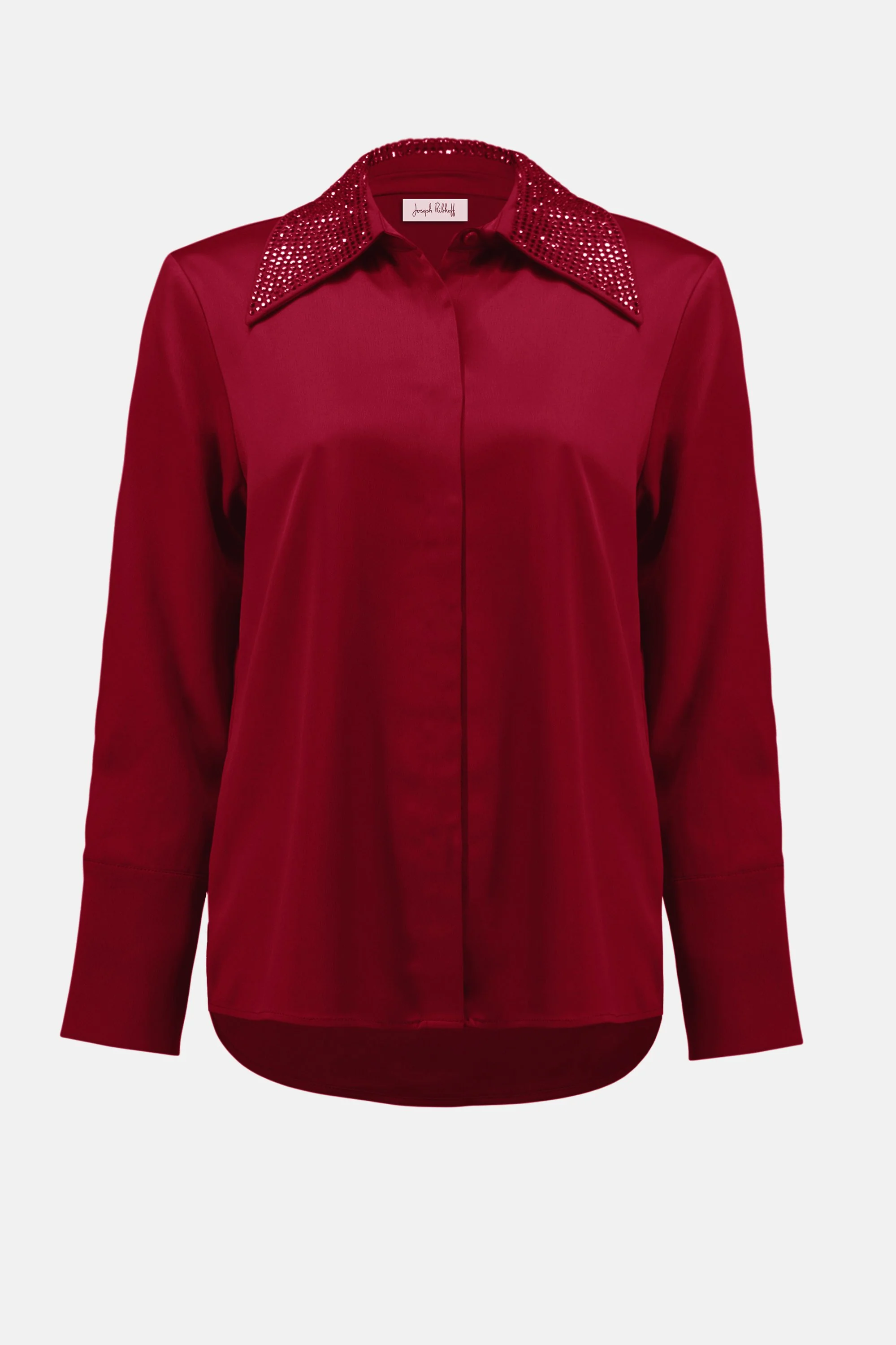 Satin Button-Front Blouse with Embellished Collar
254926 - Image 5