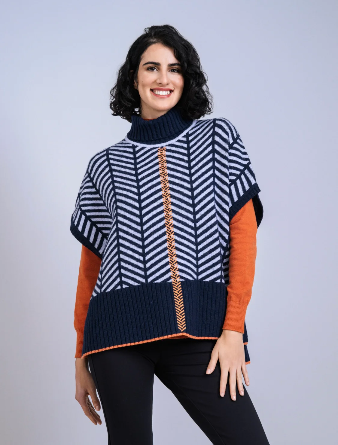Scorzzo Chevron Knit Poncho Jumper – AW25/26 - Image 2