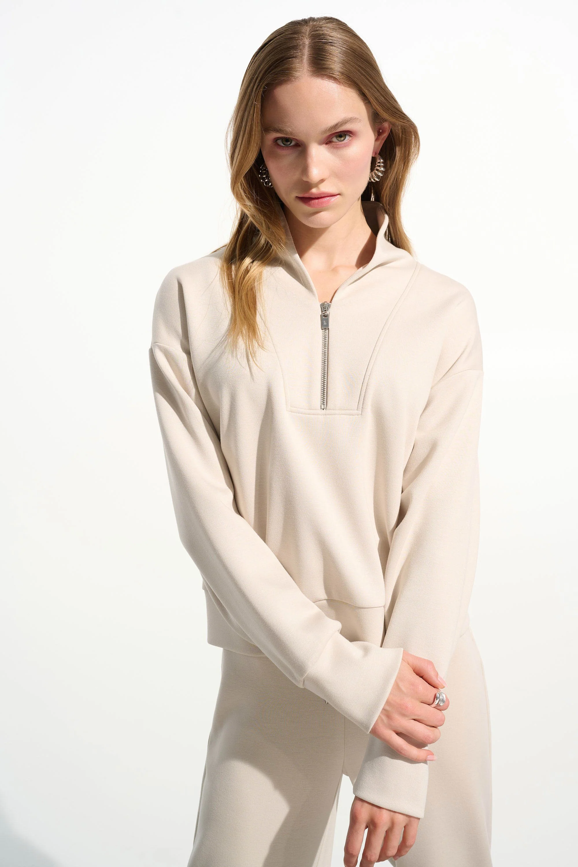 Scuba Jersey Boxy Sweatshirt With High Collar and Front Zipper
261610