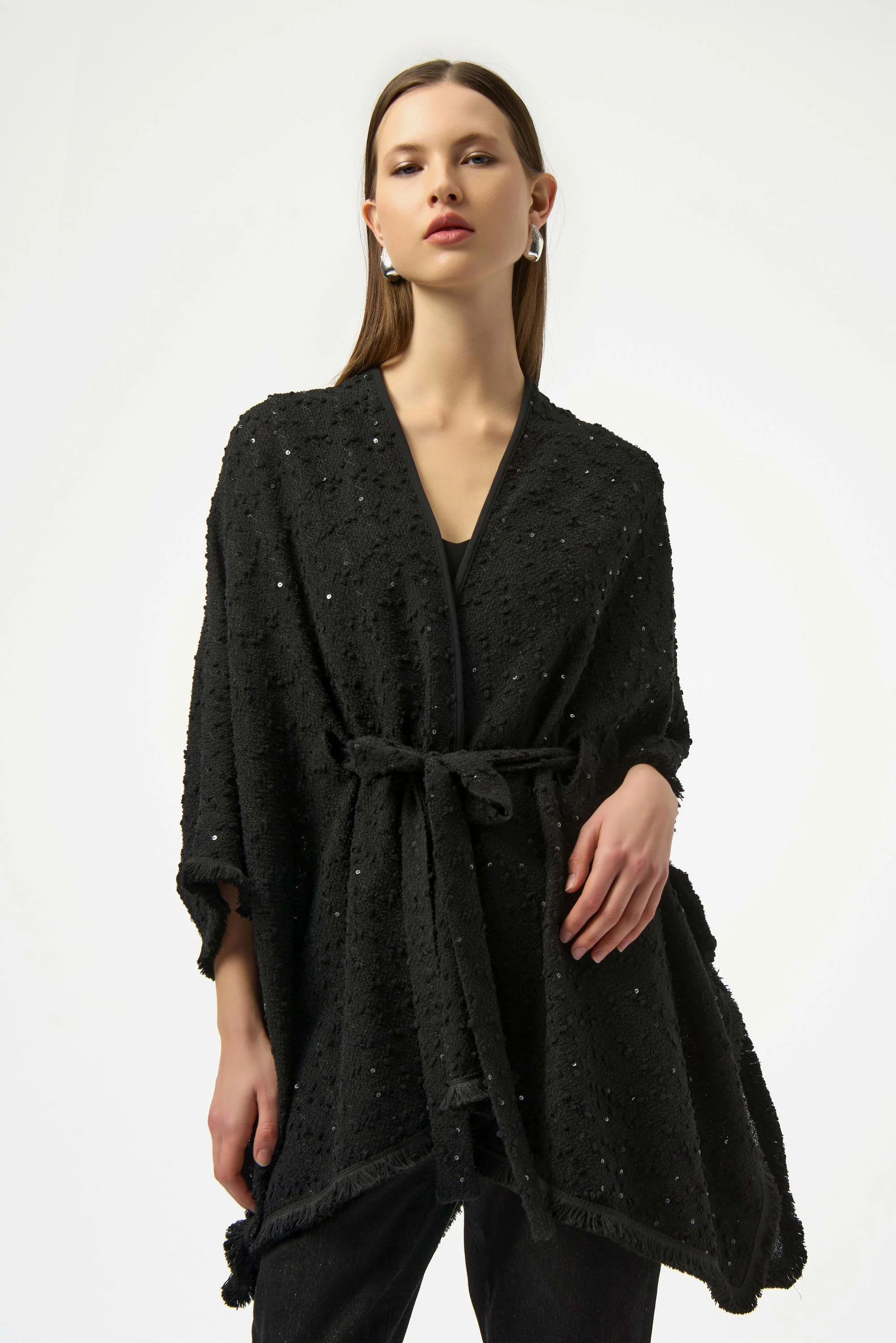Sequined Bouclé Knit Belted Poncho
254009