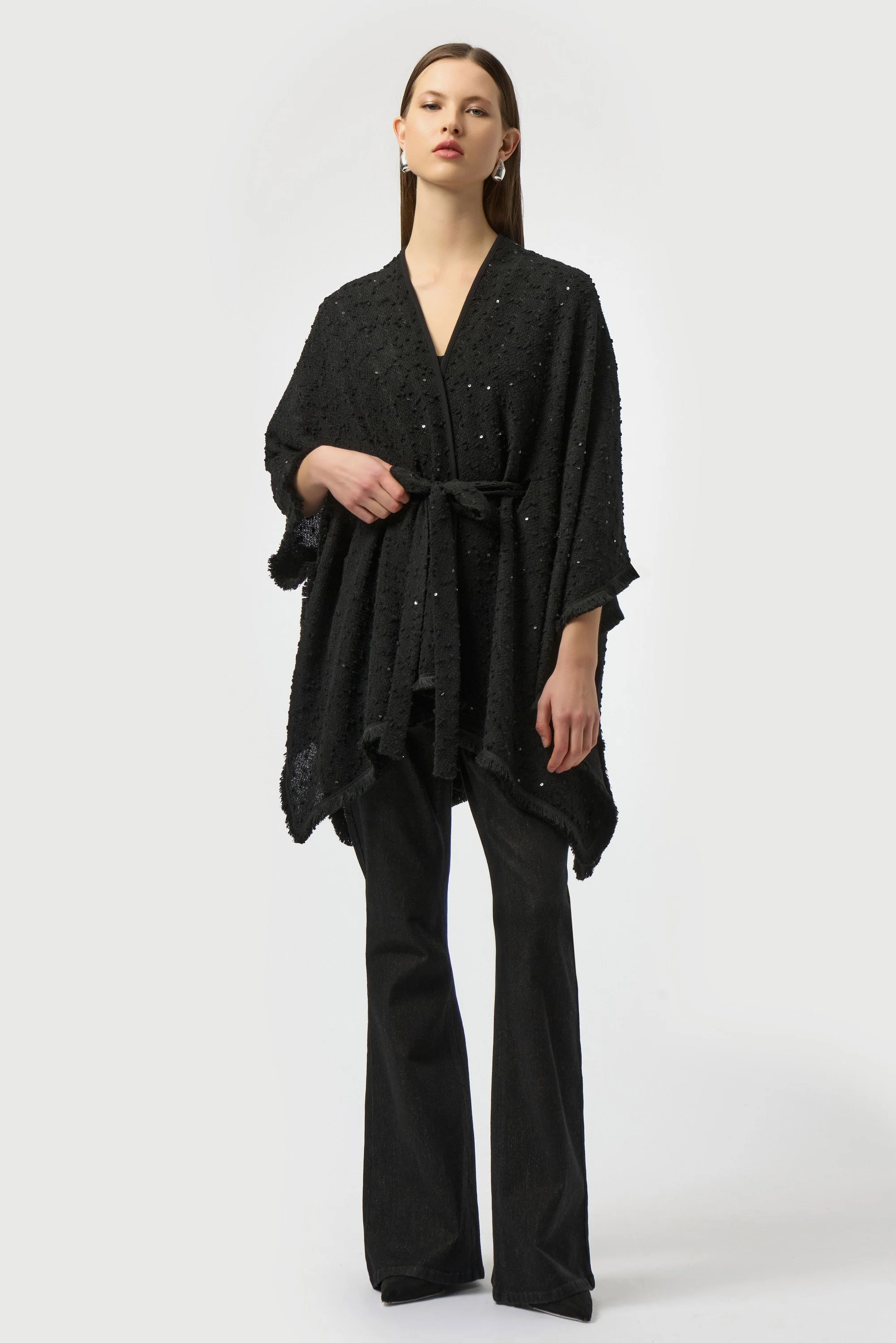 Sequined Bouclé Knit Belted Poncho
254009 - Image 2