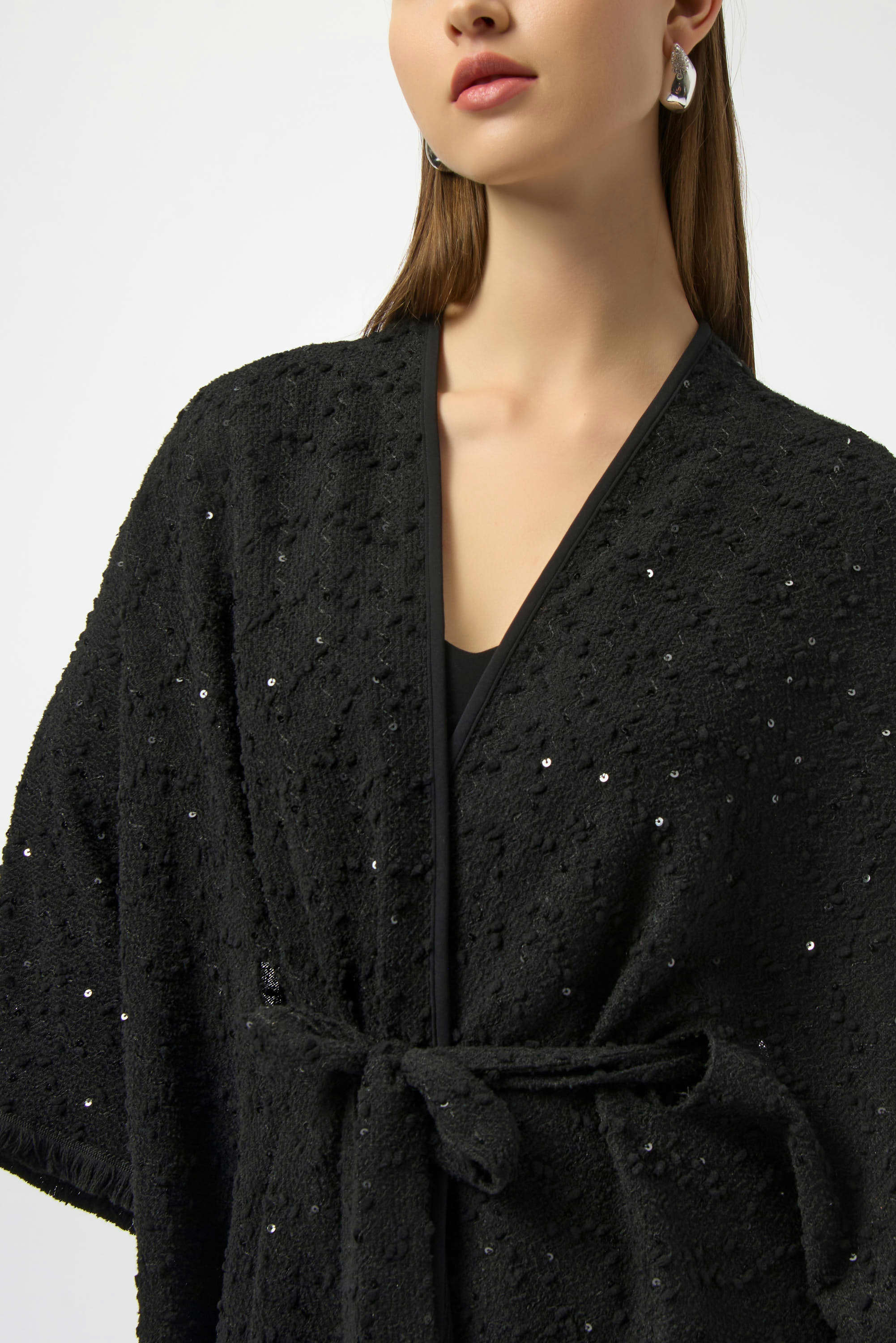 Sequined Bouclé Knit Belted Poncho
254009 - Image 3