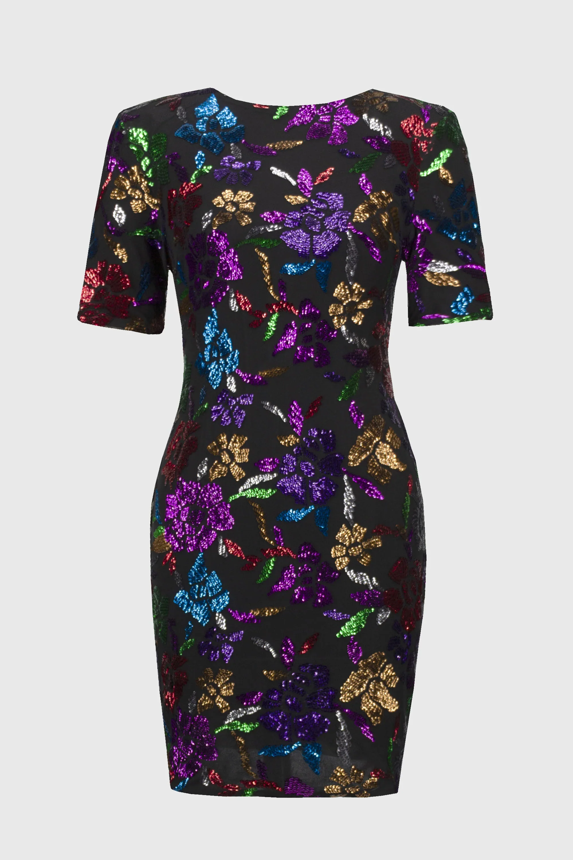 Sequined Mesh Floral Print Sheath Dress 244180 - Image 3