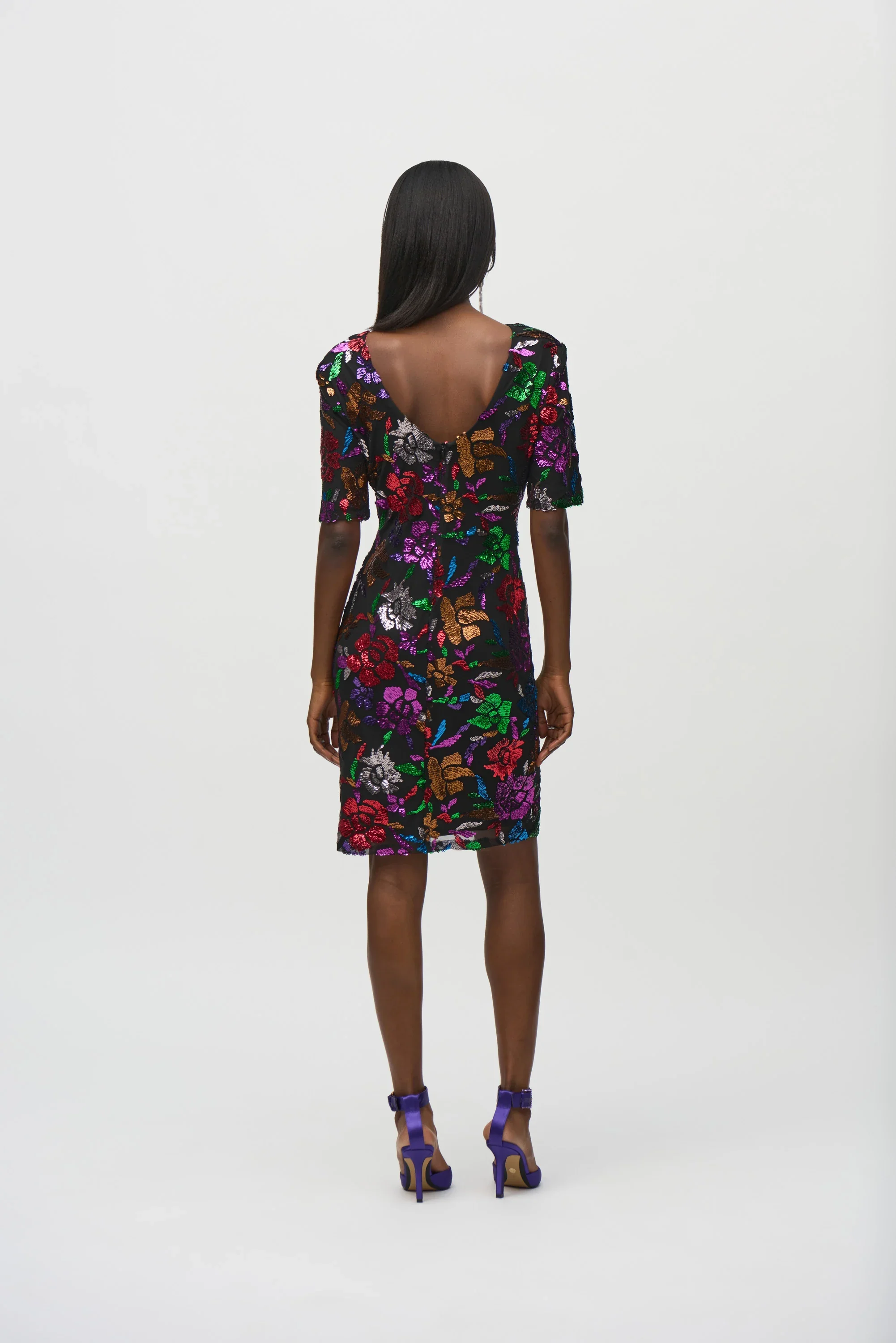 Sequined Mesh Floral Print Sheath Dress 244180 - Image 4