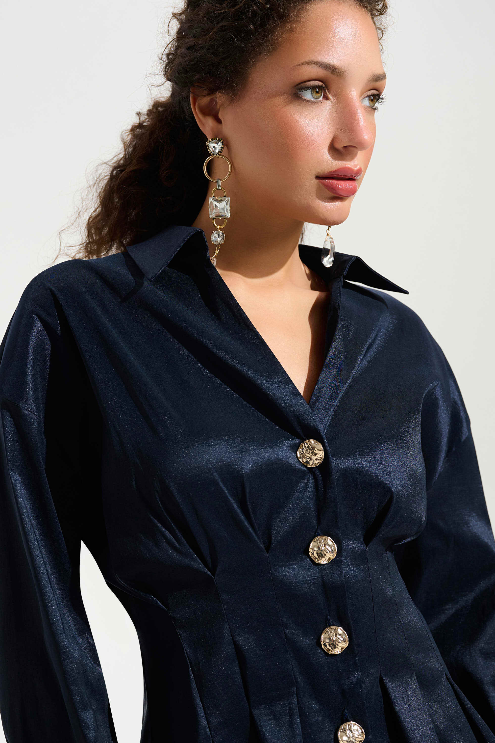 Signature | Stretch Taffeta Fit And Flare Blouse With Chain Link Button Cuffs
261742 - Image 2