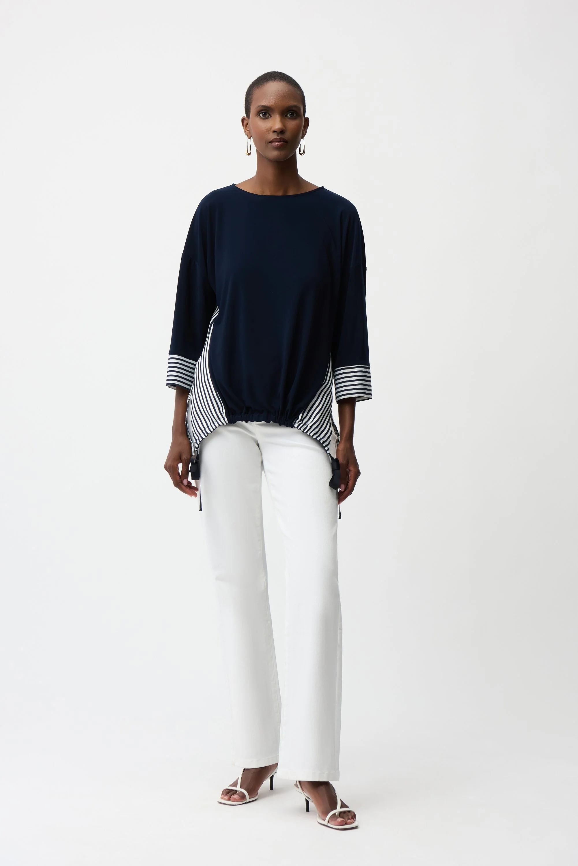 Silky Knit and Woven Stripe Top With High Low Hem
261193 - Image 2