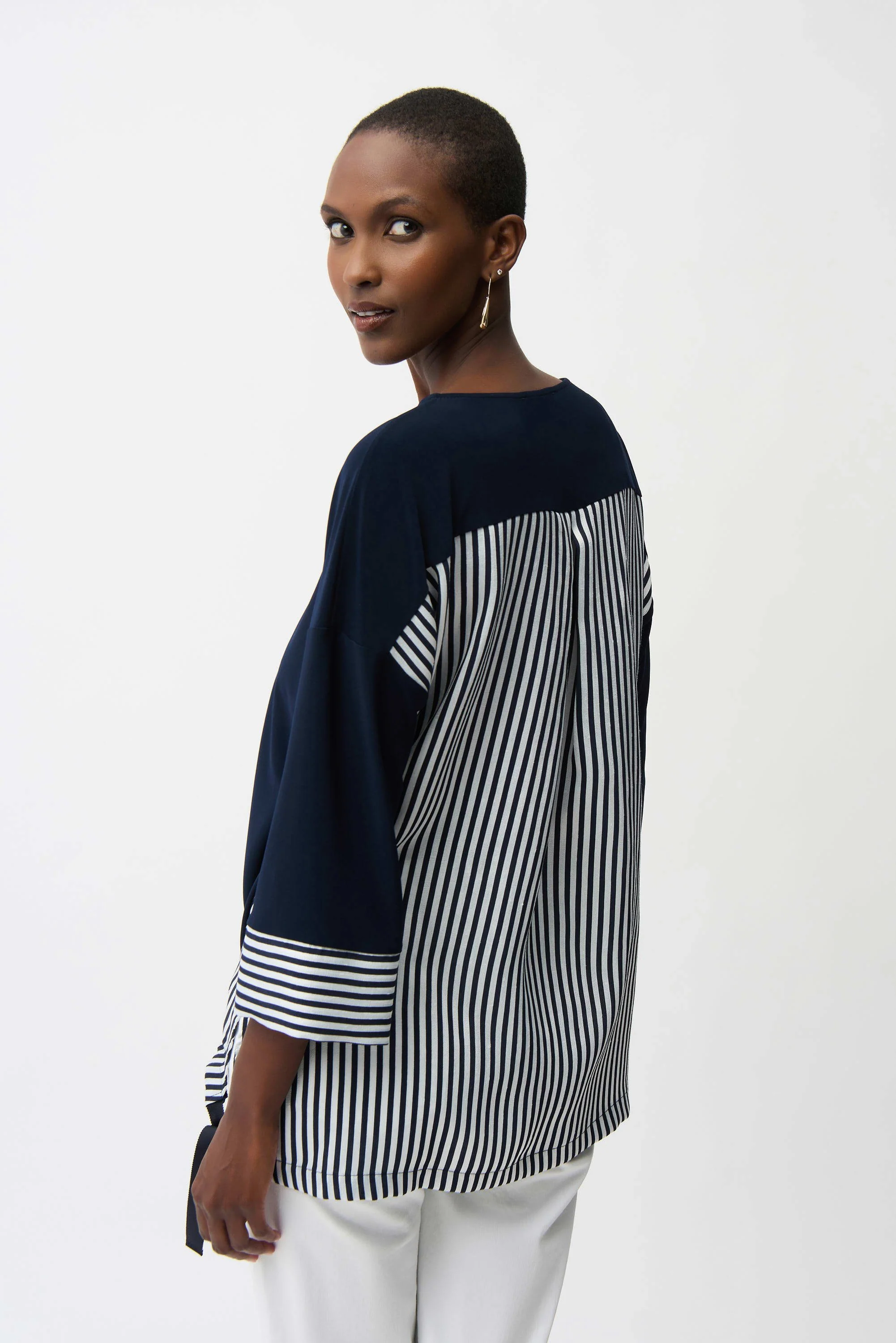 Silky Knit and Woven Stripe Top With High Low Hem
261193 - Image 3