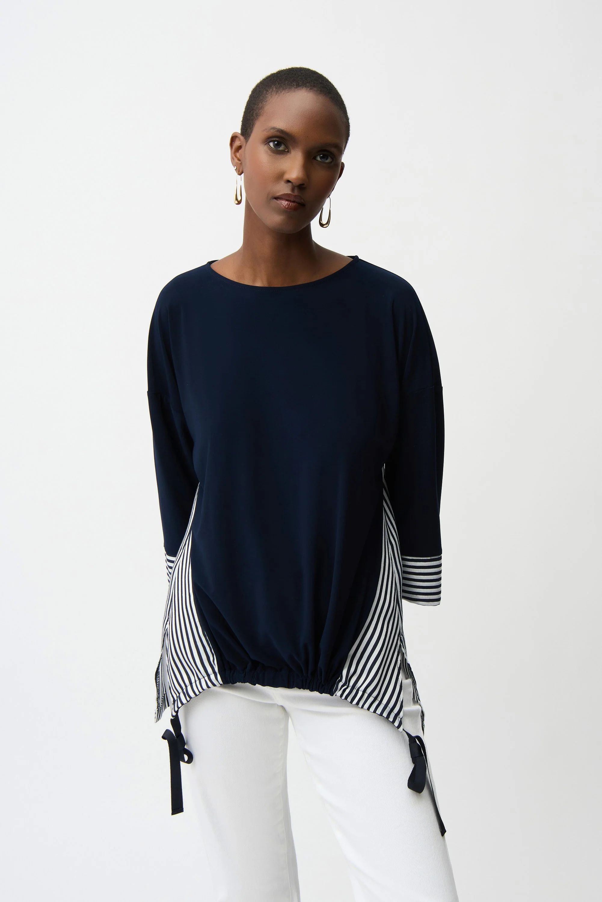 Silky Knit and Woven Stripe Top With High Low Hem
261193 - Image 4