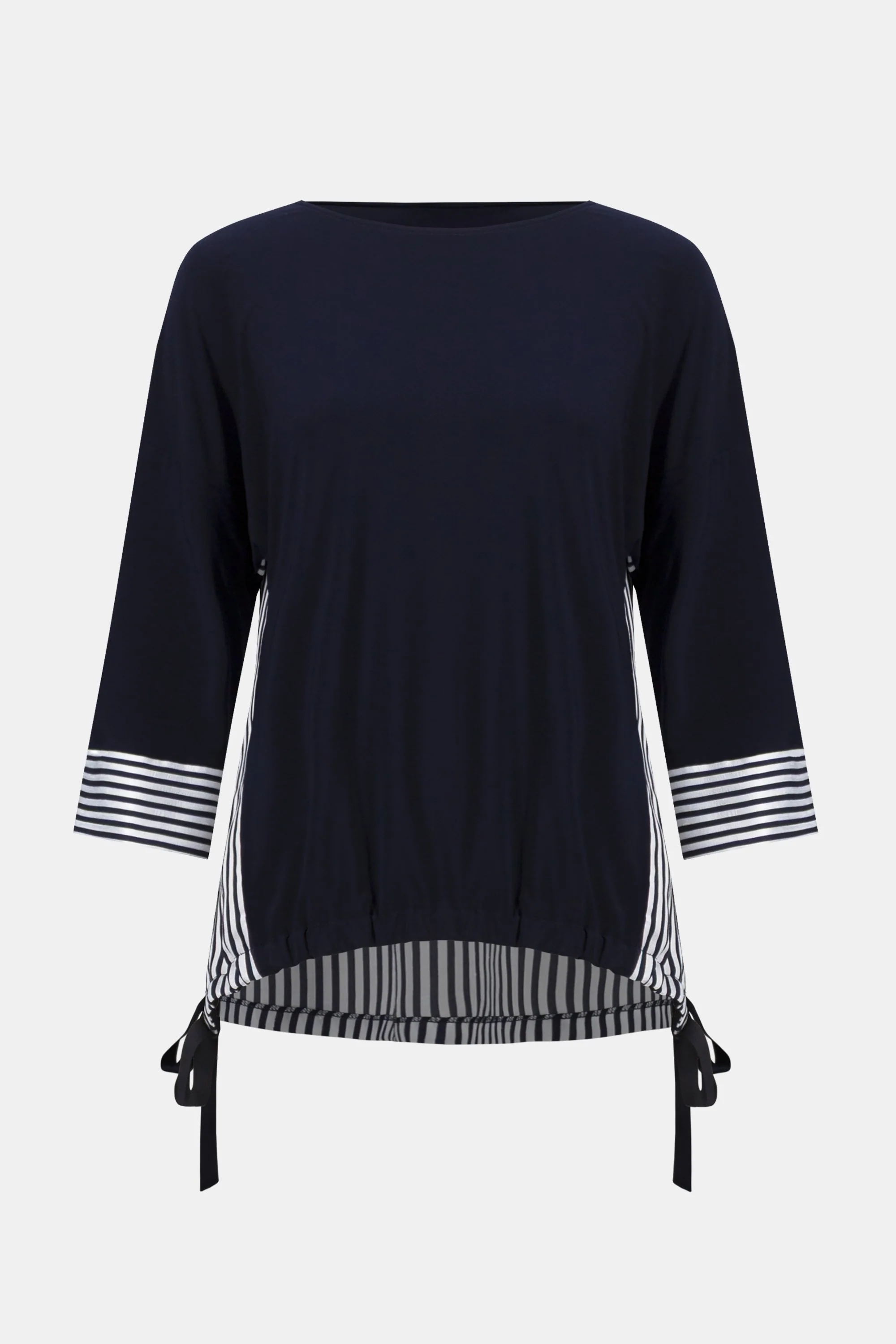 Silky Knit and Woven Stripe Top With High Low Hem
261193 - Image 6