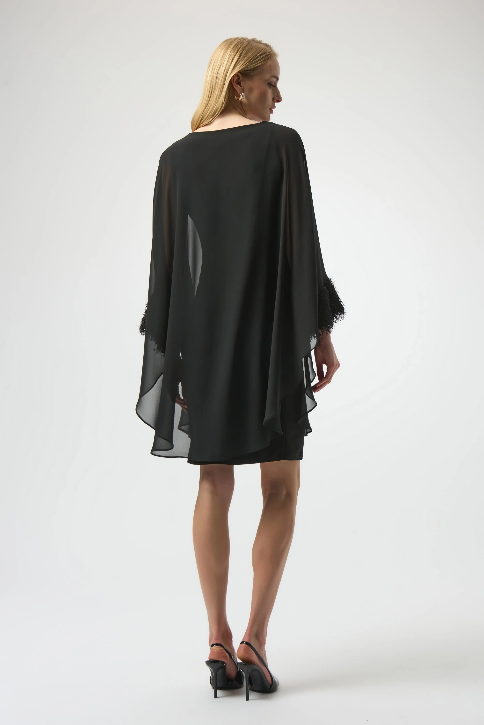 Silky Knit & Chiffon Layered Dress with Fringe Detail
254186 - Image 3