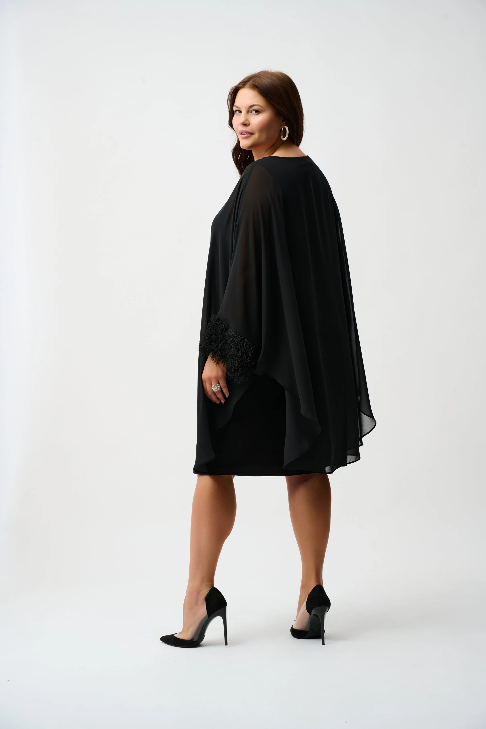 Silky Knit & Chiffon Layered Dress with Fringe Detail
254186 - Image 4