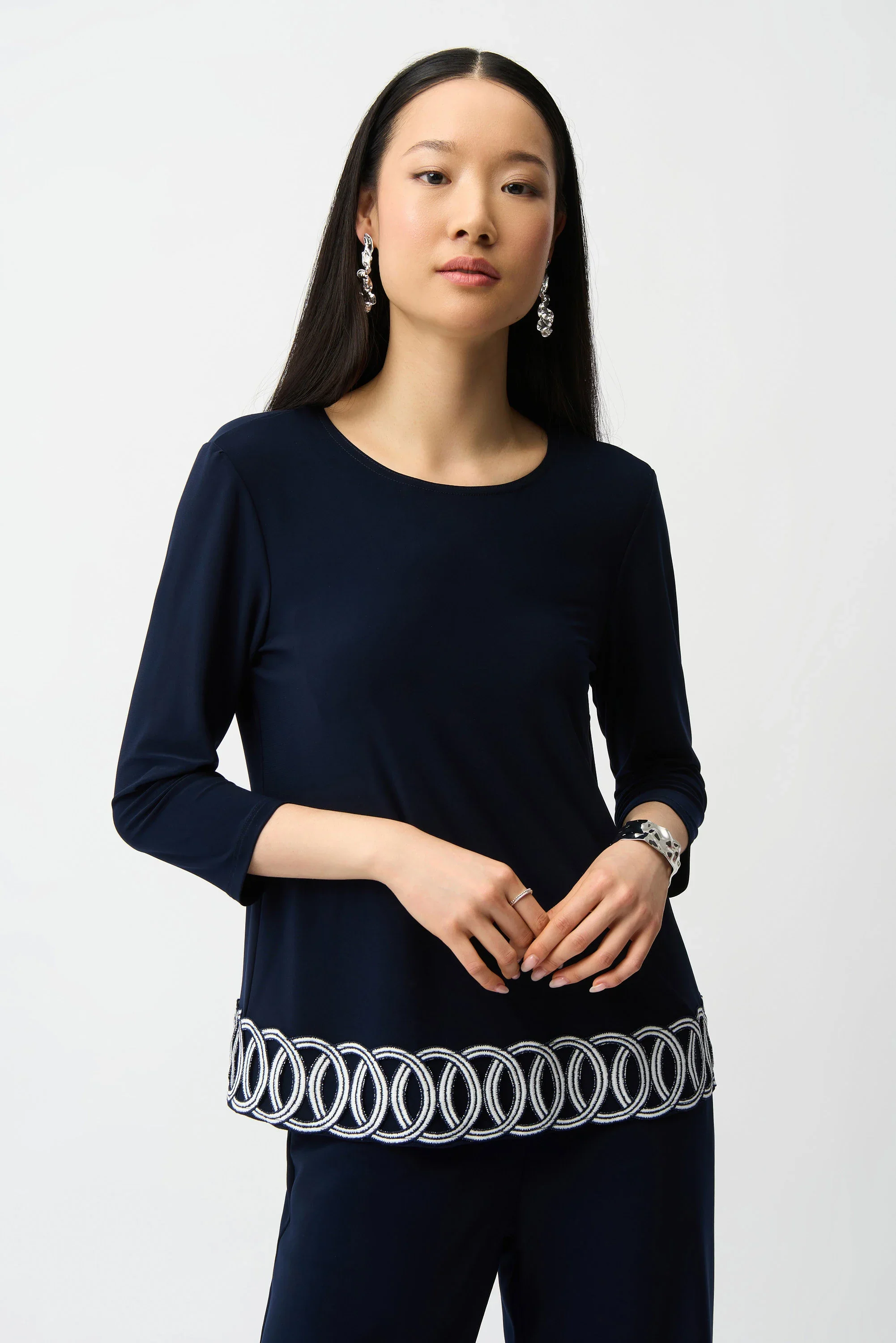 Silky Knit Fitted Top With Guipure Hem Detail
261069 - Image 2