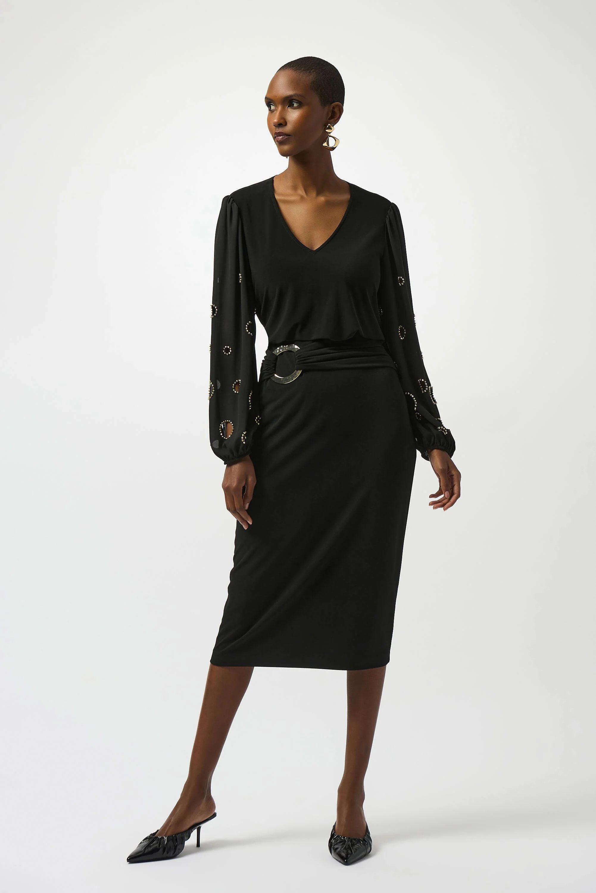 Silky Knit & Georgette Top With Sleeve Beading
253084 - Image 2