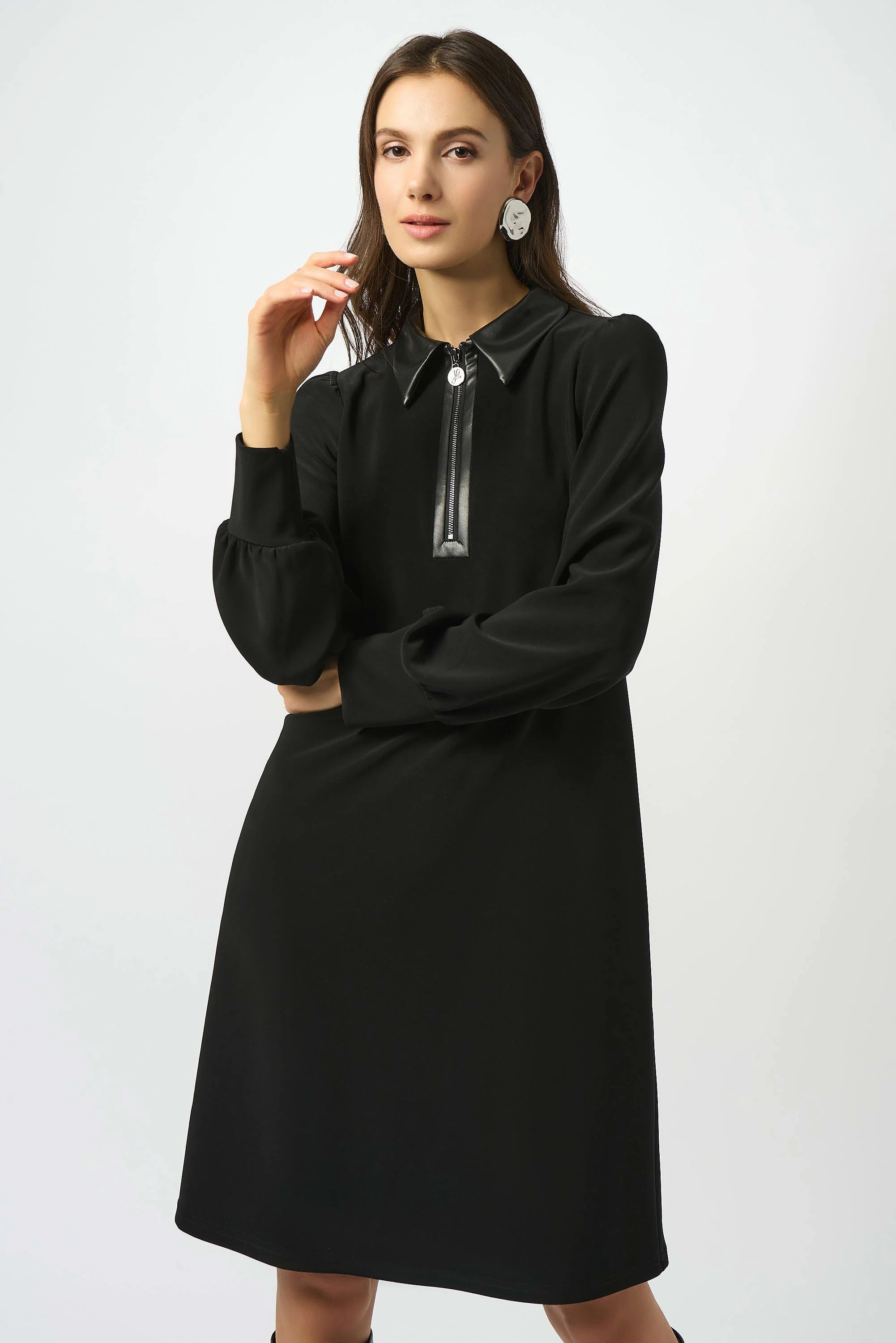 Silky Knit & Leatherette Trapeze Dress
253164 - Image 3