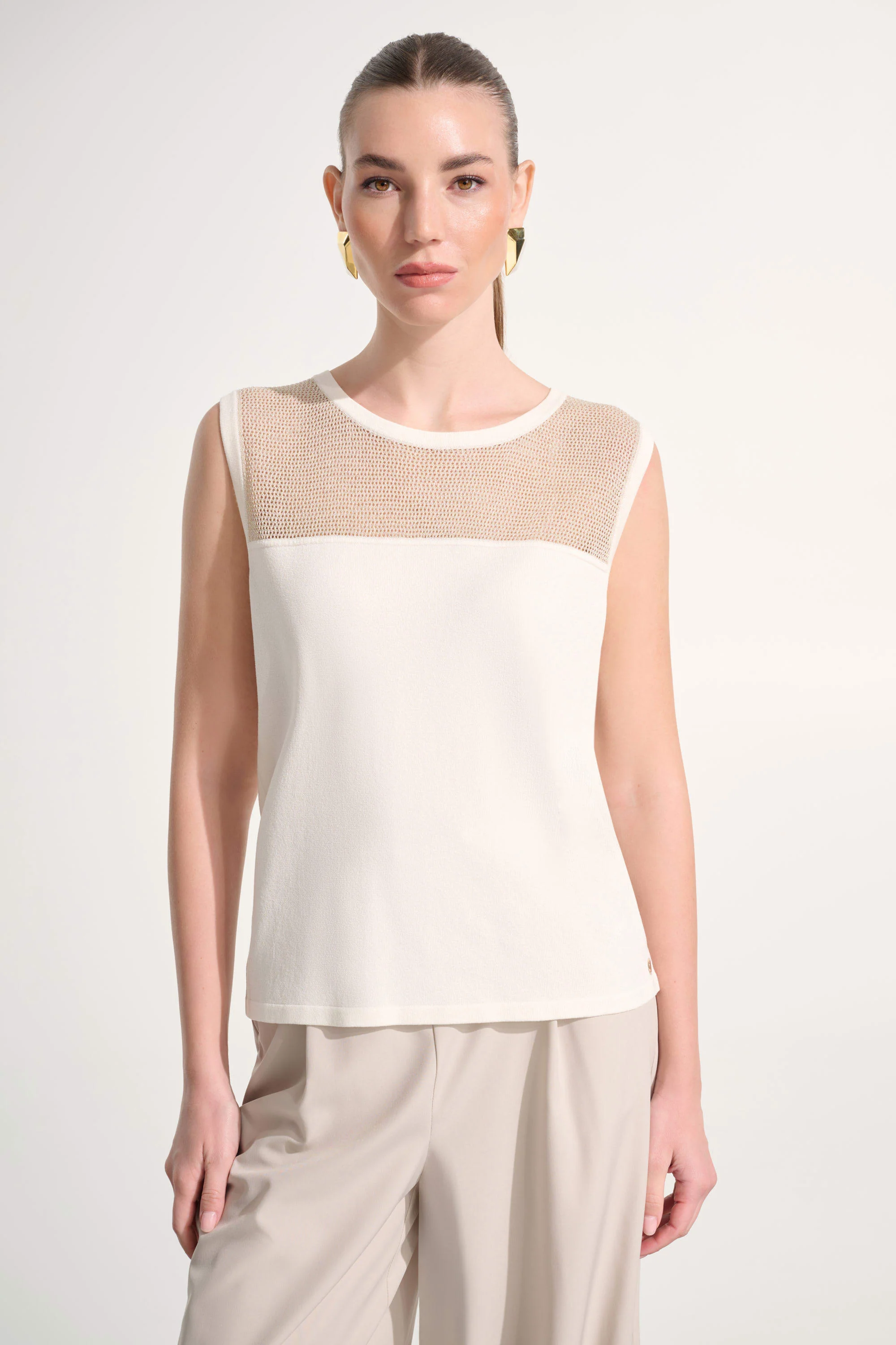 Soft Knit Straight Cami With Mesh Yoke
262612