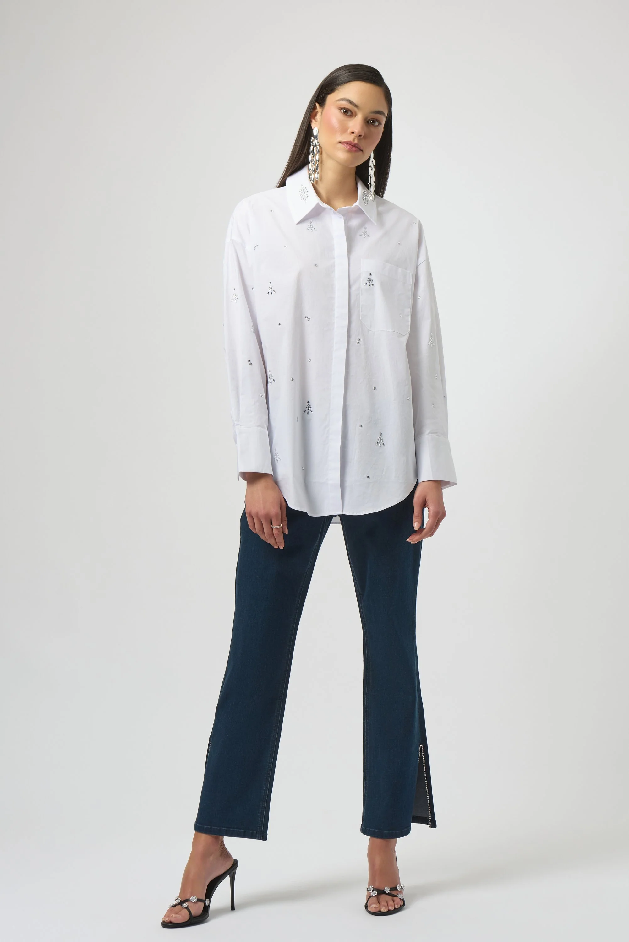 Joseph Ribkoff Stretch Poplin Boxy Blouse with Rhinestones
254924