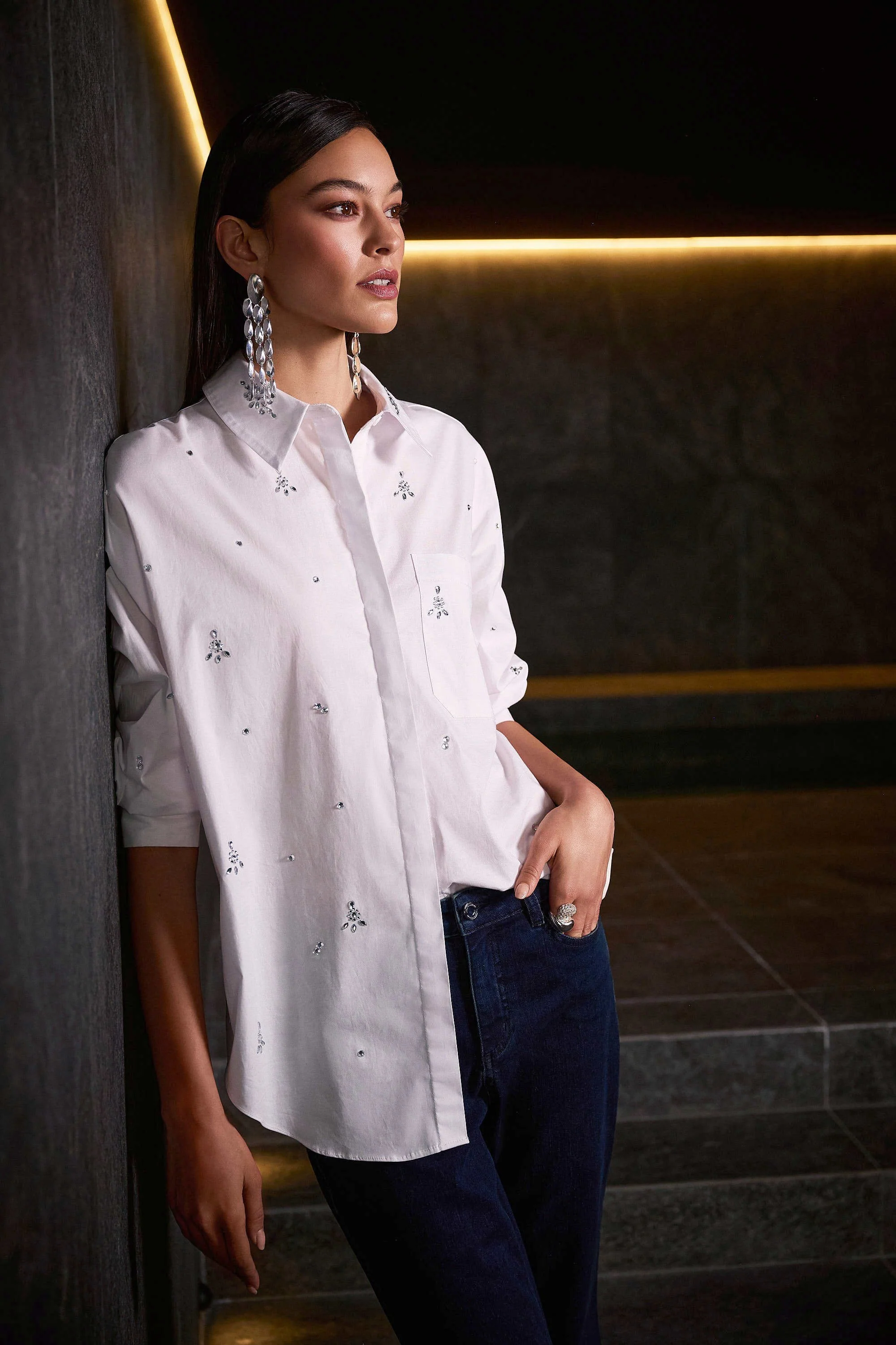 Joseph Ribkoff Stretch Poplin Boxy Blouse with Rhinestones
254924 - Image 3