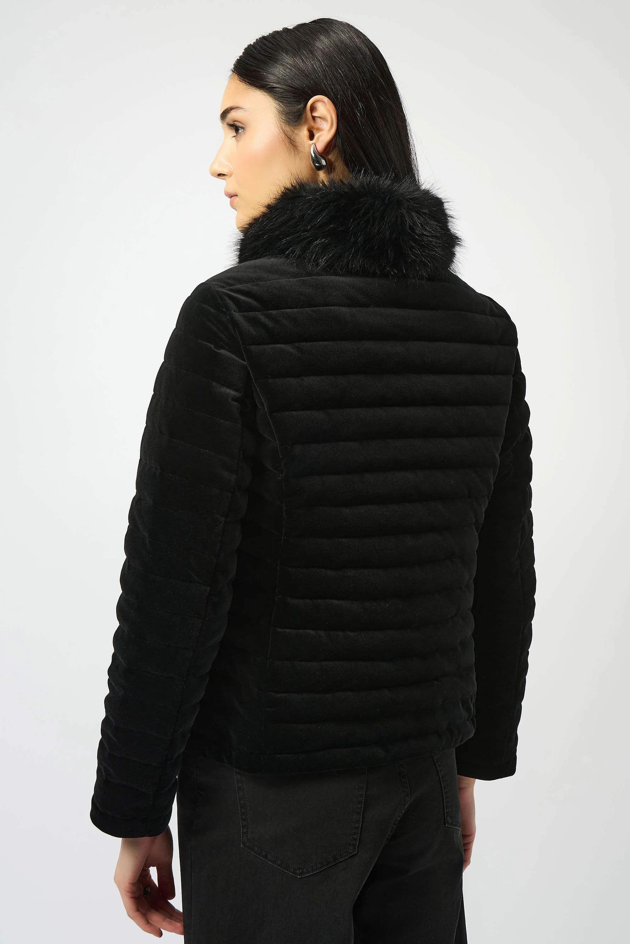 Stretch Velvet Puffer Jacket with Faux Fur Collar
253928 - Image 6